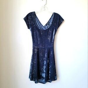 Forever 21 Steel Blue Velvet Velour Criss Cross Back Swing Dress Size Small